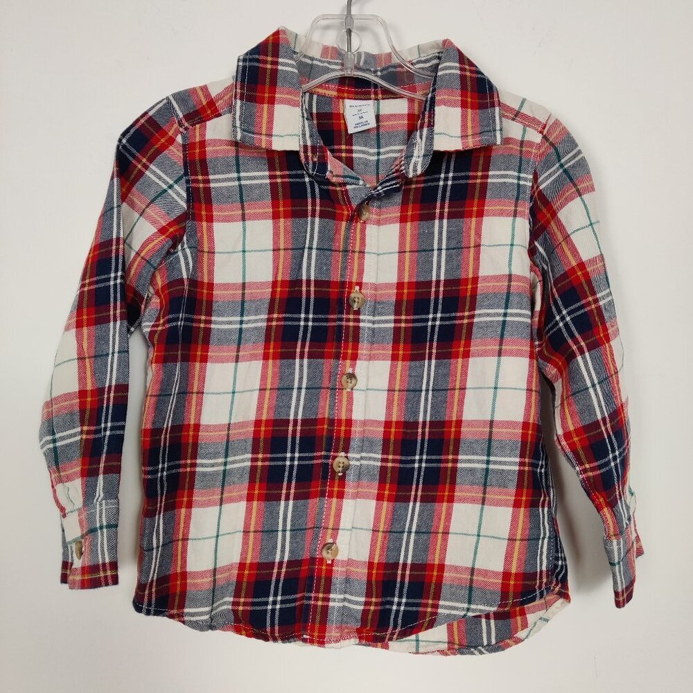 Old Navy Boys Shirt Size 3T Plaid Red Navy White Cotton Button Down Casual Comfy